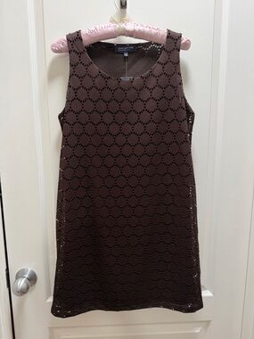 Jones New York Women's Root Beer/Dark Brown Sleeveless Crochet Shift Dress PS/CH